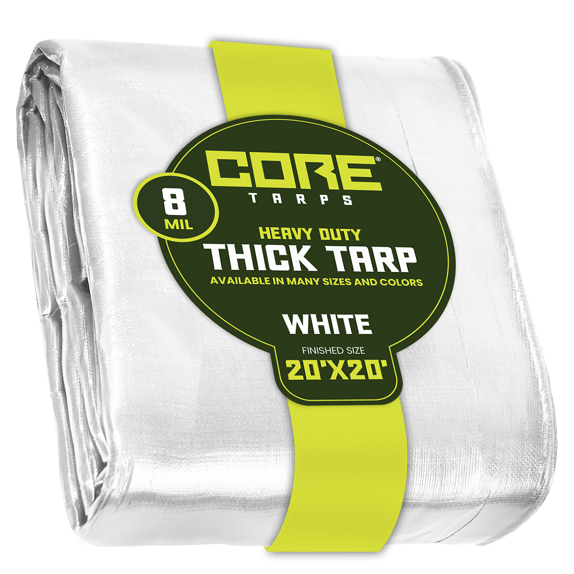 Core Tarps Heavy Duty Poly Tarpaulin — 20ft. x 20ft., 8 Mil, Waterproof, UV Resistant, Rip and Tear Proof, Reinforced Edges, White, Model# CT-404-20X20